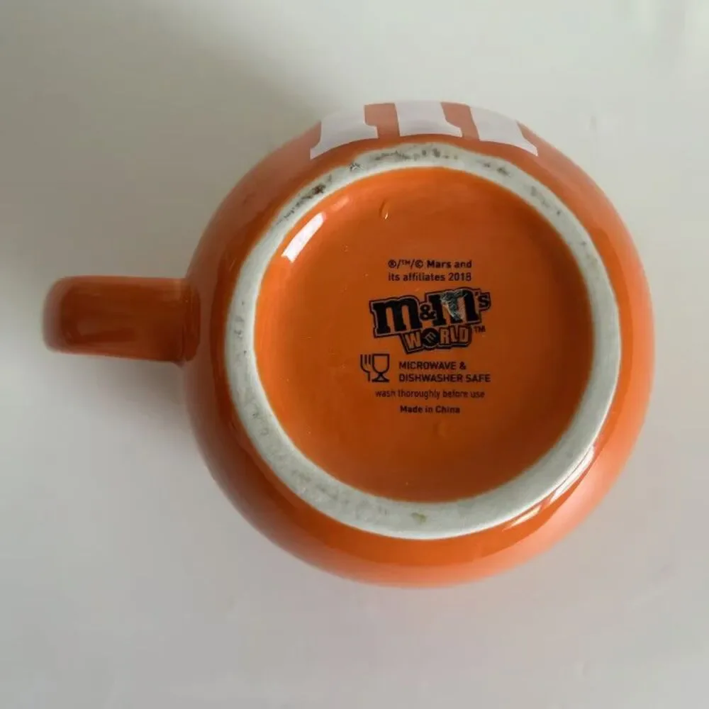 M&Ms World Orange Mug Worried Face Crispy Character 2018 Ceramic Coffee Tea Cup